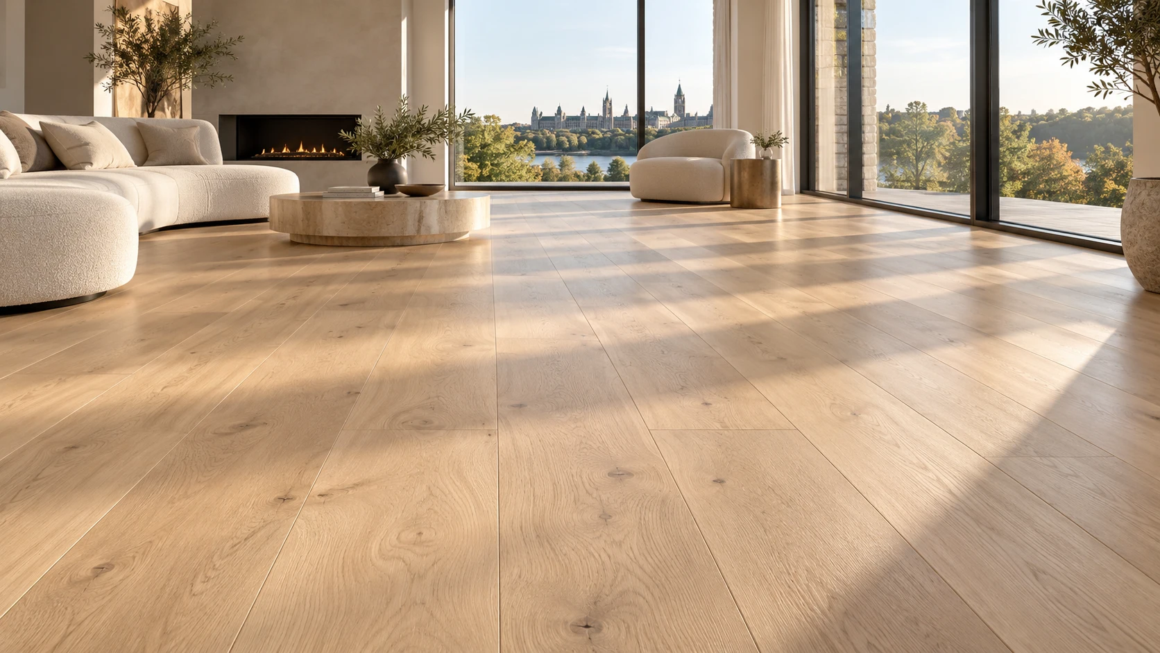 Design inspiration: white oak floors in a sunlit contemporary living room