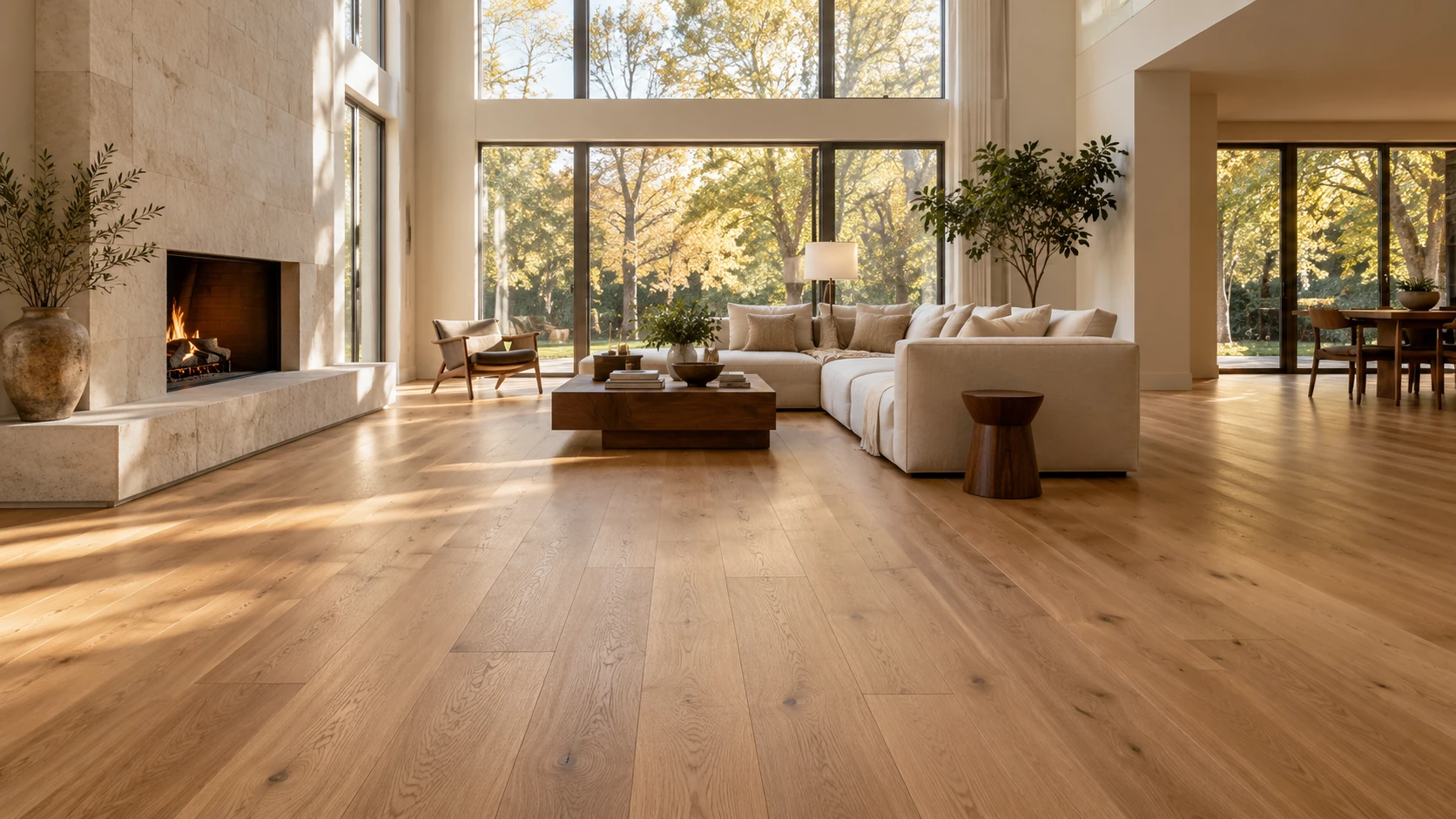 AI-generated design inspiration: a refined residential interior highlighting warm oak flooring
